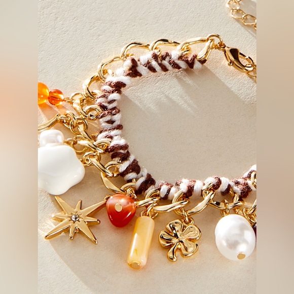 NWT Free People Bailey Gold and Brown Charm Bracelet - Picture 2 of 8